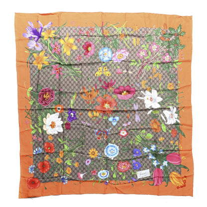 Gucci Silk Monogram Flora Fluo Square Scarf Orange 1 of 4