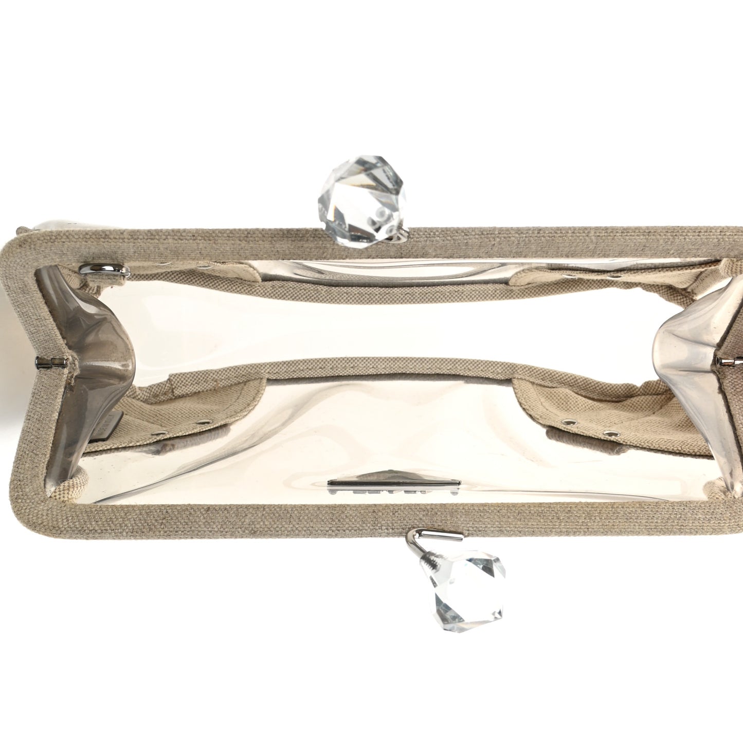 Canvas Plexiglass Kisslock Clutch Naturale