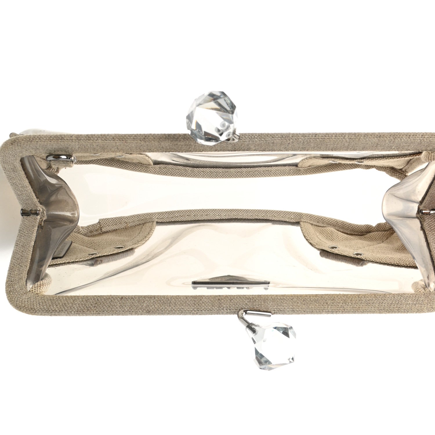 Prada Canvas Plexiglass Kisslock Clutch Naturale 6 of 9
