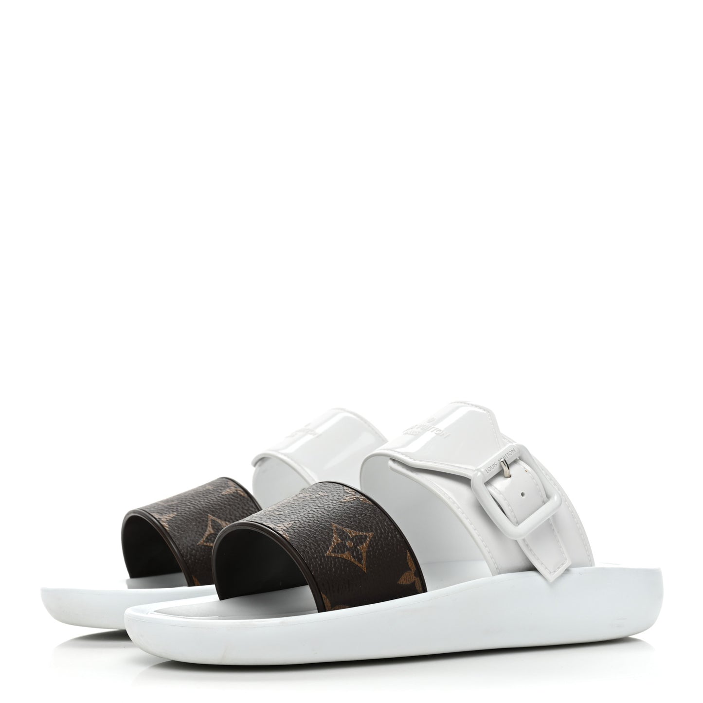 Monogram Sunbath Flat Mule Sandals 35 White