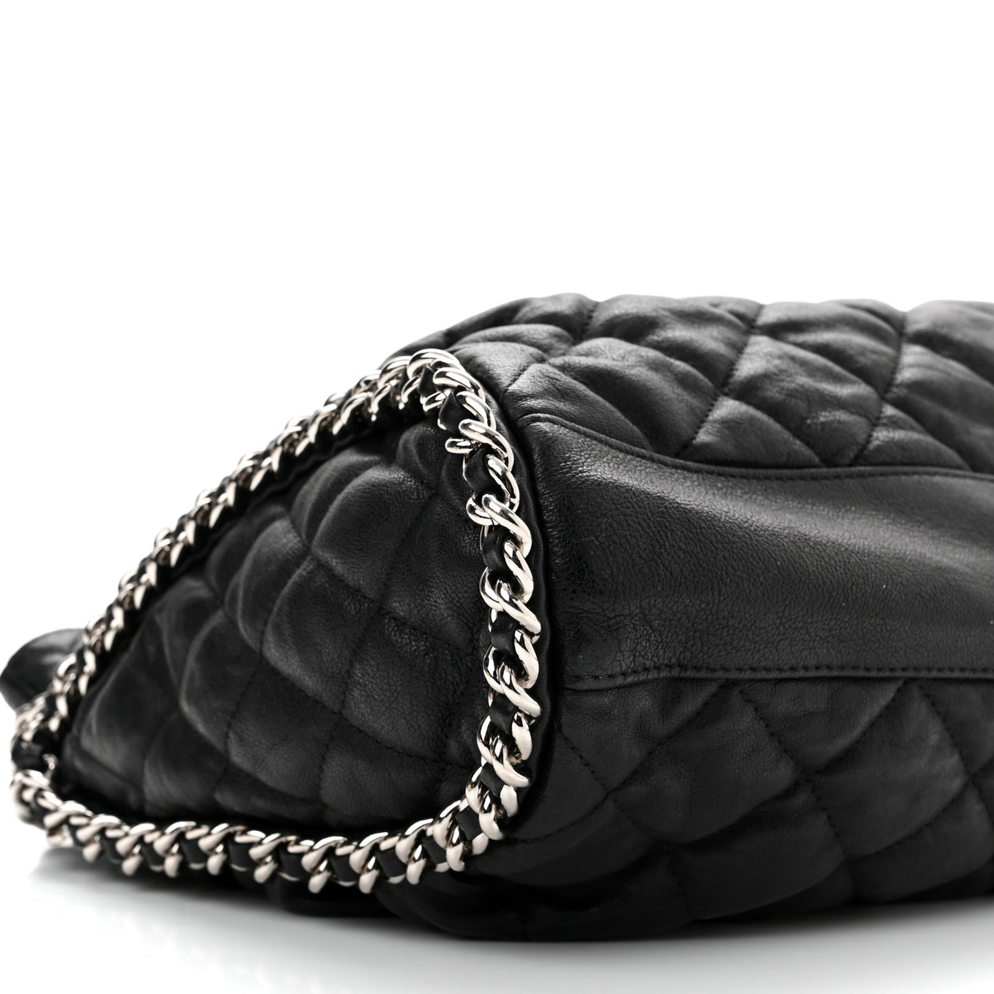 Washed Lambskin Chain Around Hobo Black