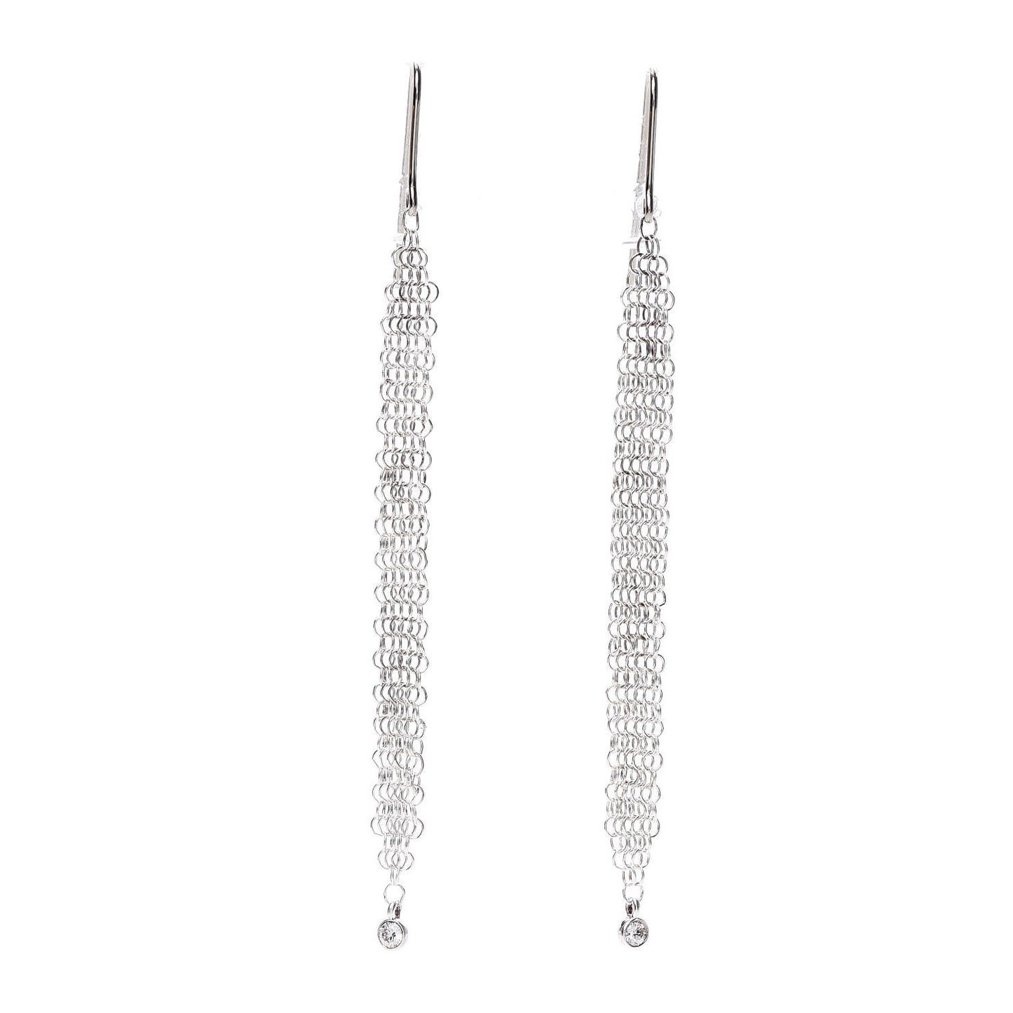 Sterling Silver Diamond Elsa Peretti Mesh Tassel Earrings