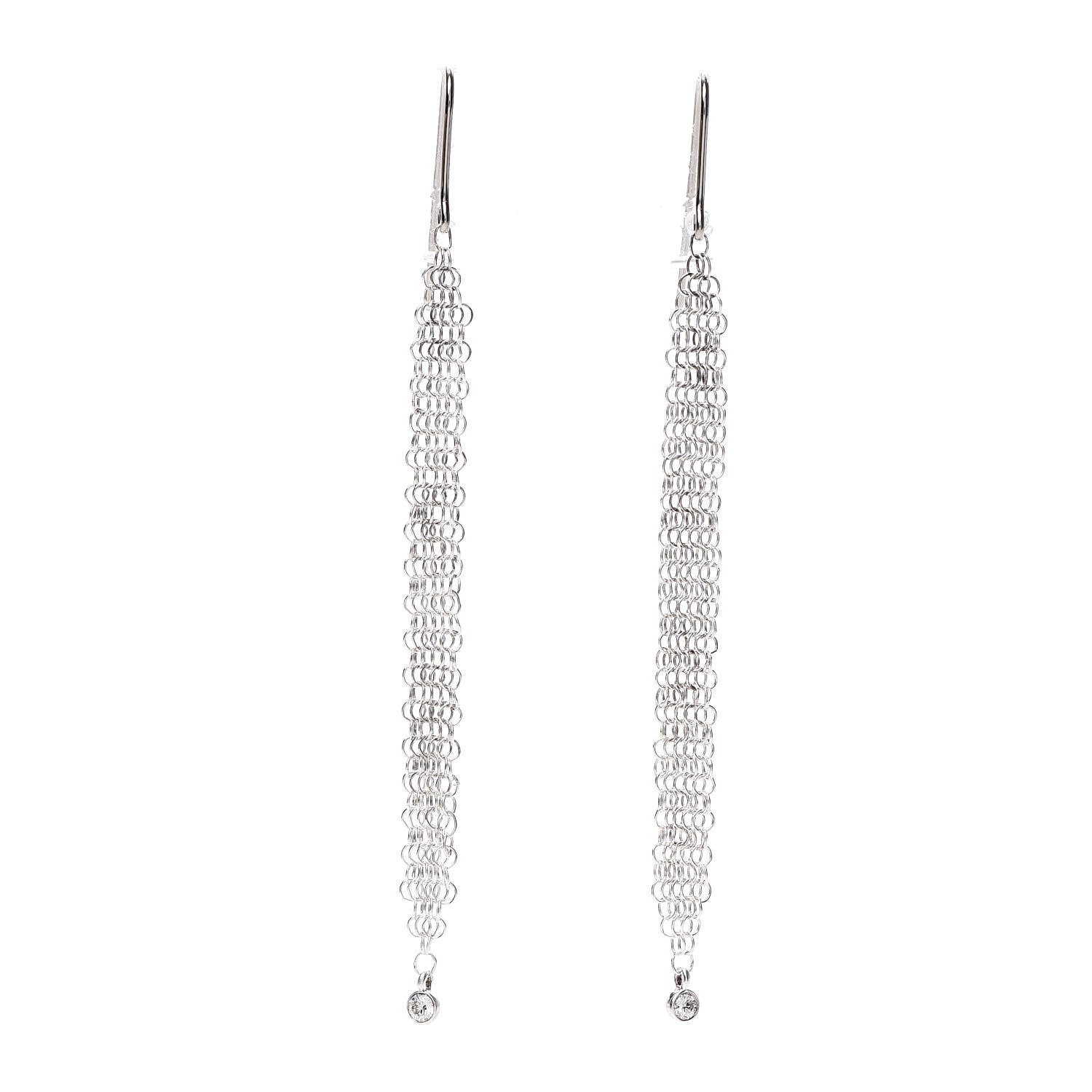 Tiffany Sterling Silver Diamond Elsa Peretti Mesh Tassel Earrings 1 of 4