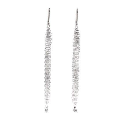 Tiffany Sterling Silver Diamond Elsa Peretti Mesh Tassel Earrings 1 of 4