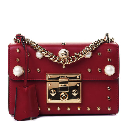 Gucci Calfskin Studded Small Padlock Shoulder Bag Hibiscus Red 1 of 4
