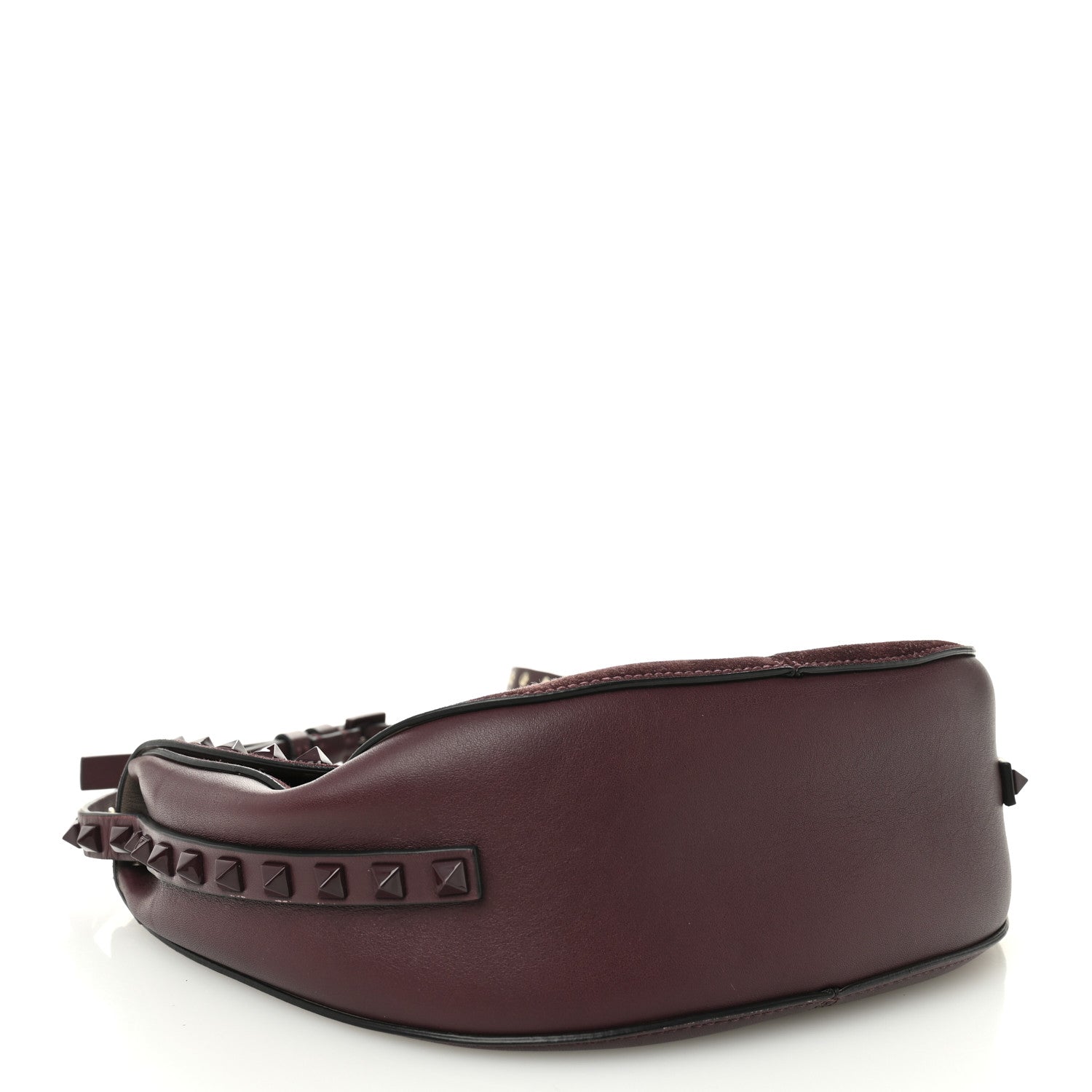 Valentino Garavani Suede Calfskin Rockstud Halfmoon Saddle Bag Rubin 4 of 9