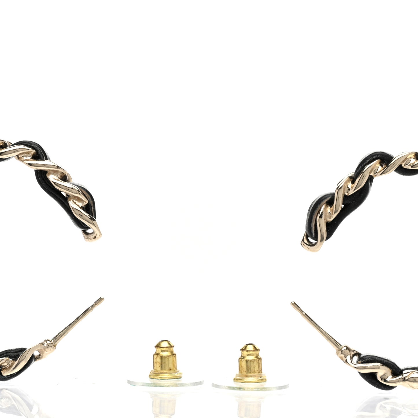 Metal Lambskin Quilted CC Turnlock Chain Hoop Earrings Gold Black