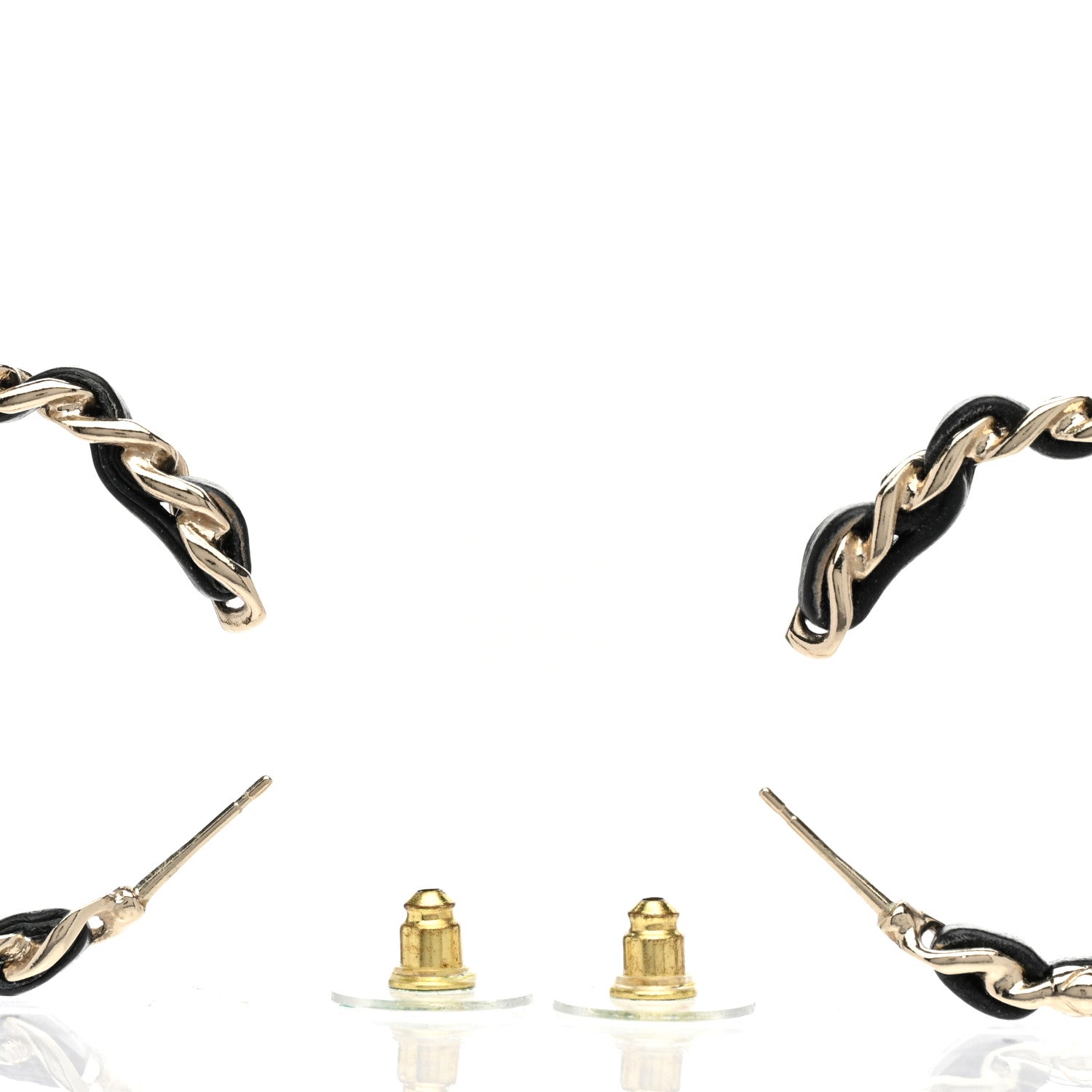 Chanel Metal Lambskin Quilted CC Turnlock Chain Hoop Earrings Gold Black 3 of 5