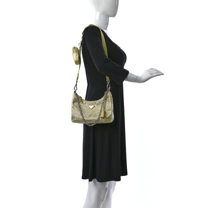 Prada Satin Crystal Re-Edition 2005 Shoulder Bag Ananas 2 of 9