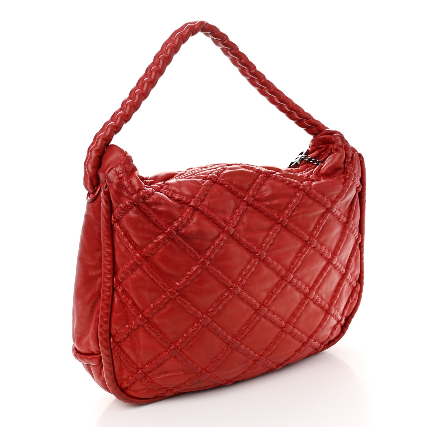 Quilted Lambskin Hidden Chain Hobo Red