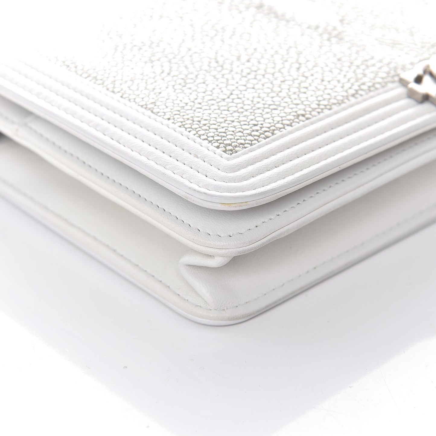 Metallic Galuchat Stingray Lambskin Boy Wallet On Chain WOC Silver