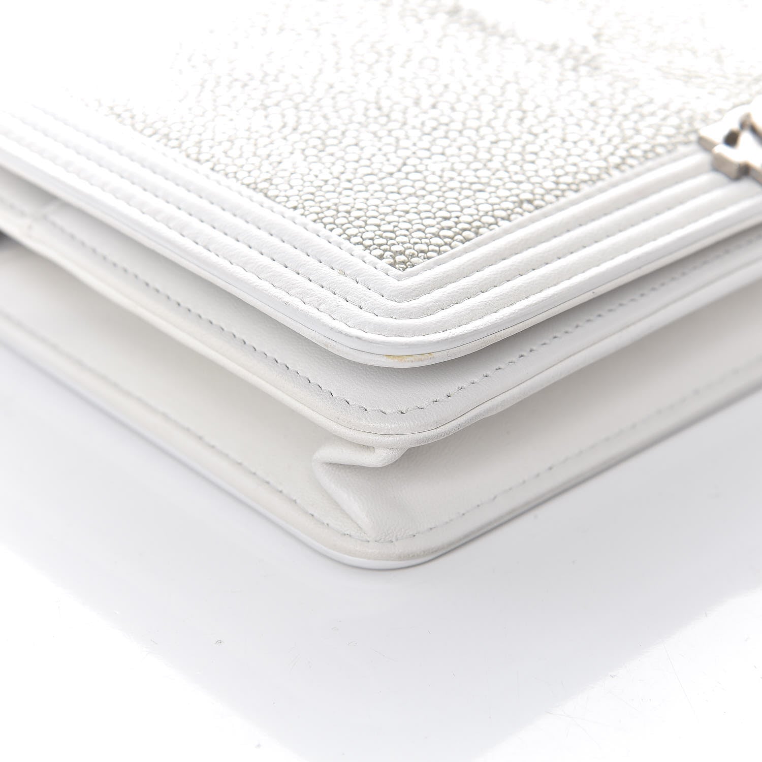 Chanel Metallic Galuchat Stingray Lambskin Boy Wallet On Chain WOC Silver 9 of 12