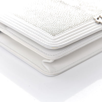 Chanel Metallic Galuchat Stingray Lambskin Boy Wallet On Chain WOC Silver 9 of 12
