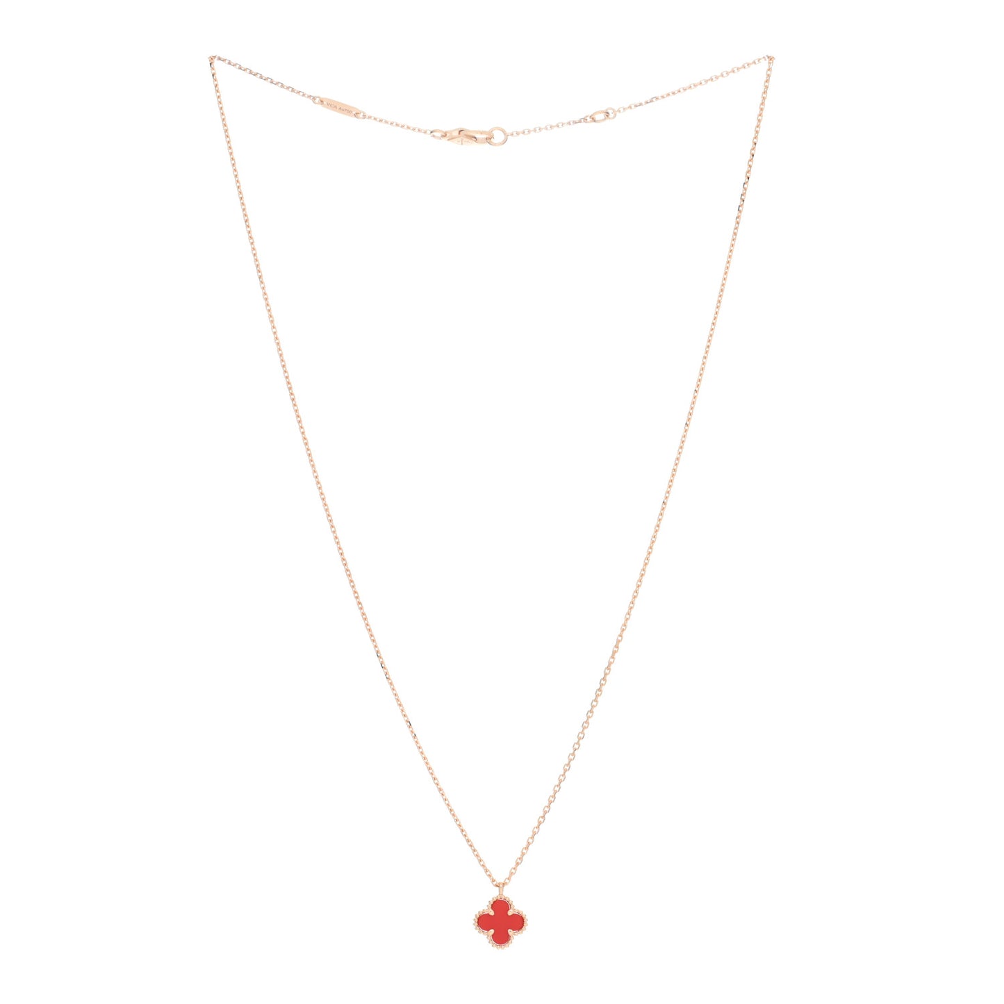18K Rose Gold Carnelian Sweet Alhambra Pendant Necklace