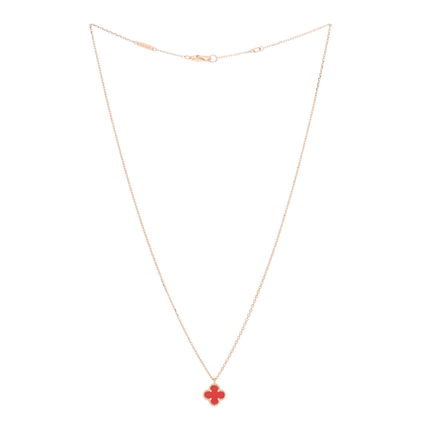 Van Cleef & Arpels 18K Rose Gold Carnelian Sweet Alhambra Pendant Necklace 2 of 5