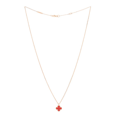 Van Cleef & Arpels 18K Rose Gold Carnelian Sweet Alhambra Pendant Necklace 2 of 5