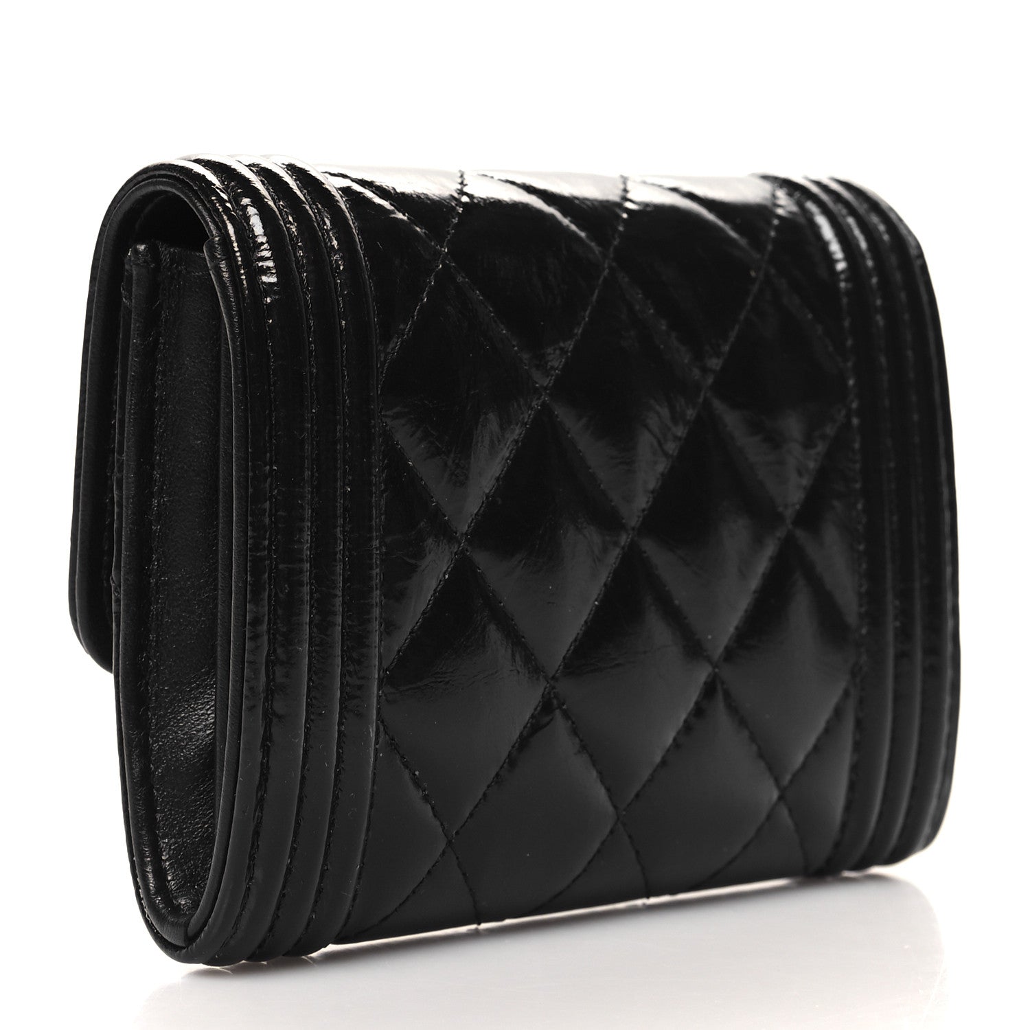Chanel Distressed Patent Quilted Boy Flap Card Holder Wallet Black 3 of 10
