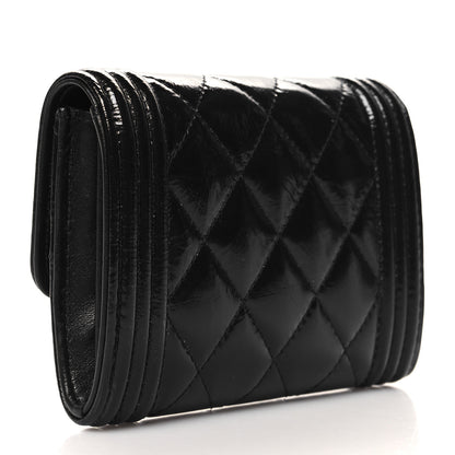 Chanel Distressed Patent Quilted Boy Flap Card Holder Wallet Black 3 of 10