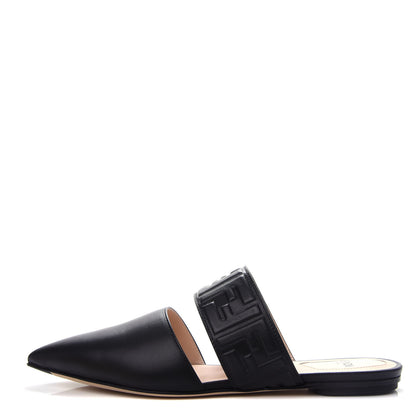 Fendi Vitello FF Embossed Buckle Flat Mules 37 Maya Black 1 of 12
