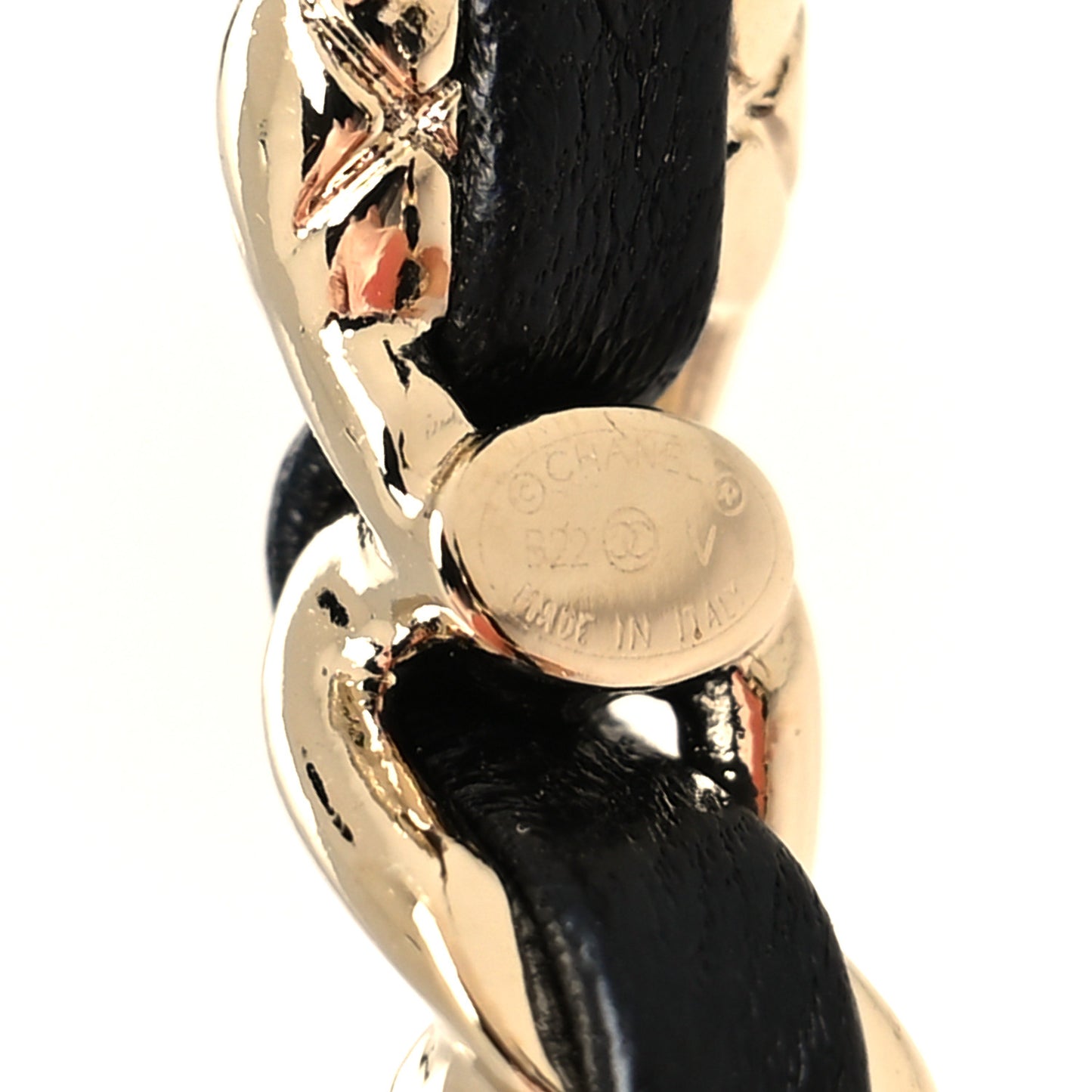 Metal Lambskin Quilted CC Turnlock Chain Hoop Earrings Gold Black