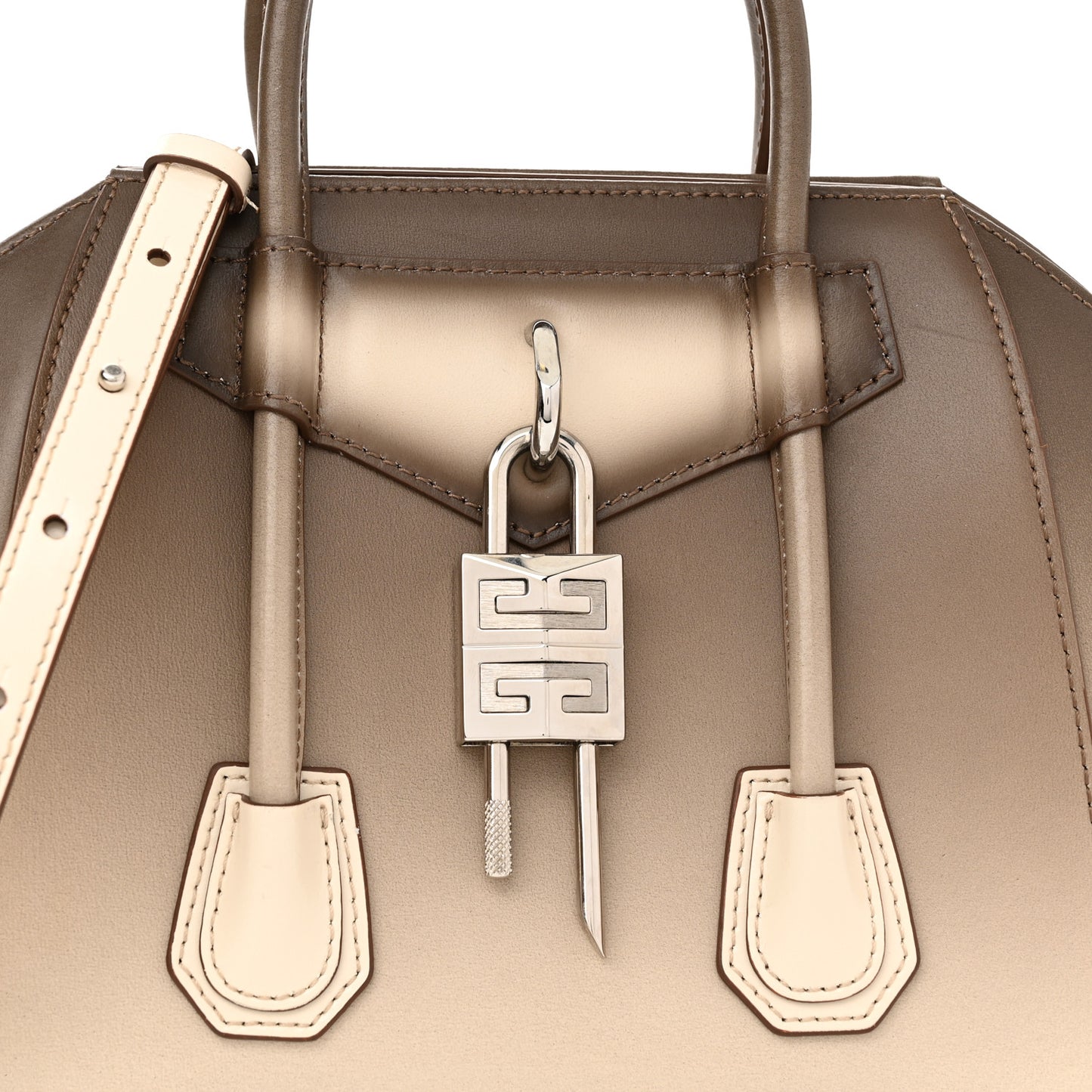 Box Calfskin Gradient Mini Lock Antigona Shoulder Bag Brown Beige