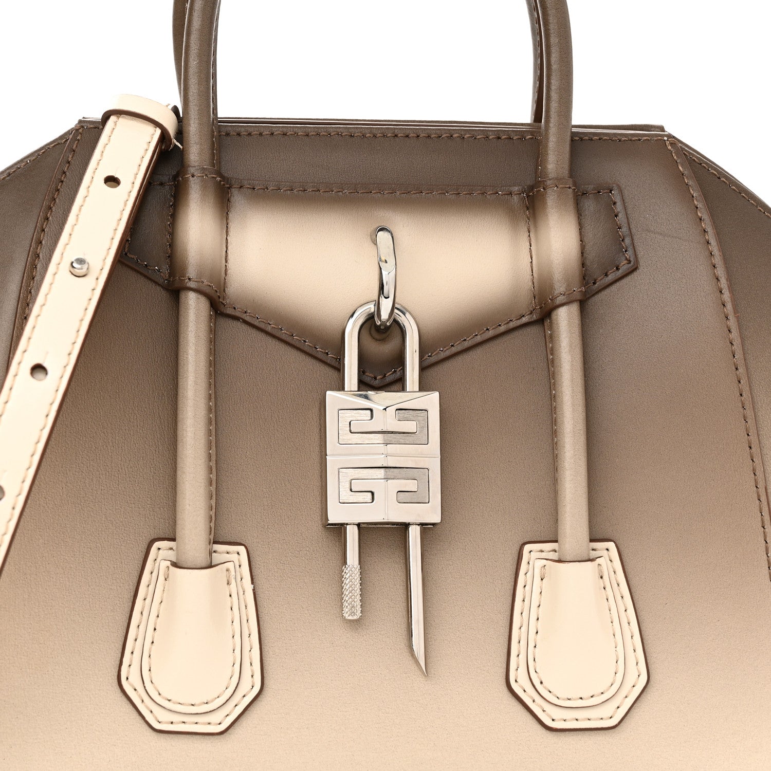 Givenchy Box Calfskin Gradient Mini Lock Antigona Shoulder Bag Brown Beige 7 of 10