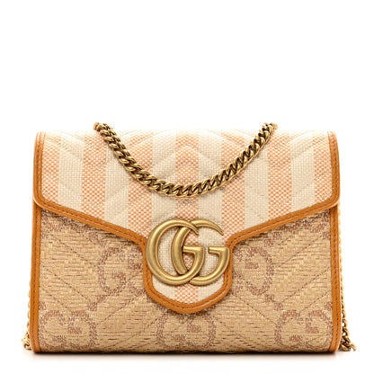 Gucci Raffia GG Monogram Matelasse GG Marmont Chain Wallet Natural Beige Off White Sun Oil 1 of 11