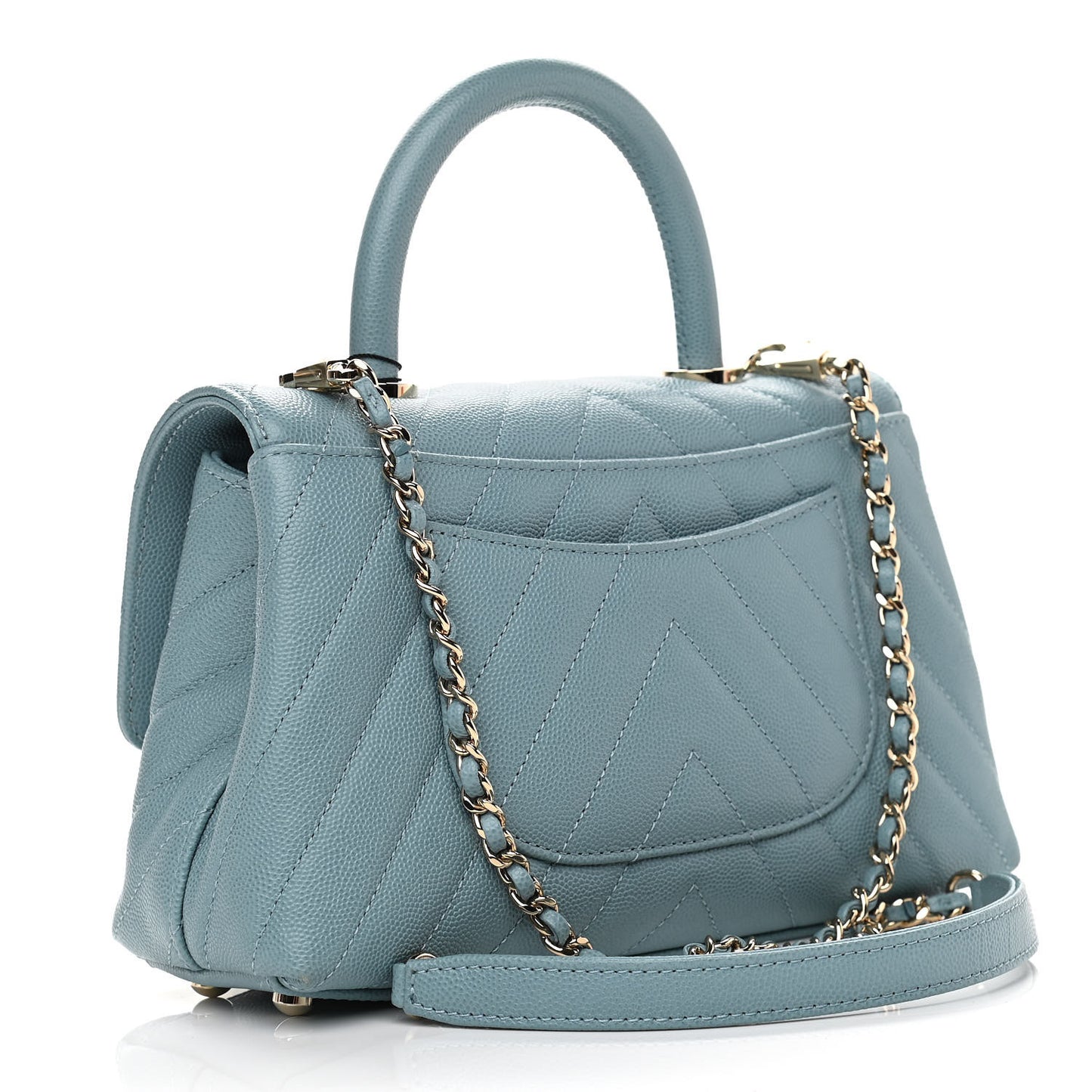 Caviar Chevron Quilted Mini Coco Handle Flap Sky Blue