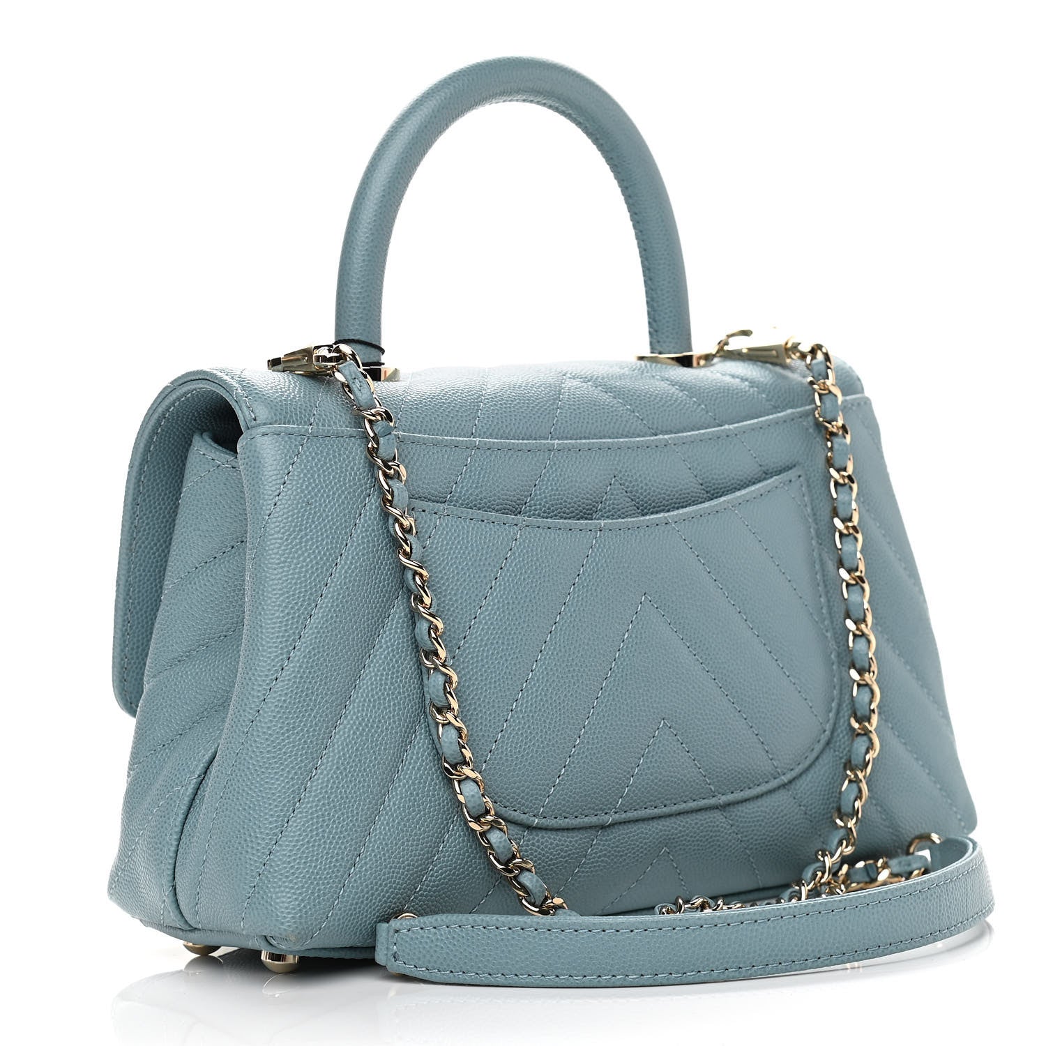 Chanel Caviar Chevron Quilted Mini Coco Handle Flap Sky Blue 3 of 11