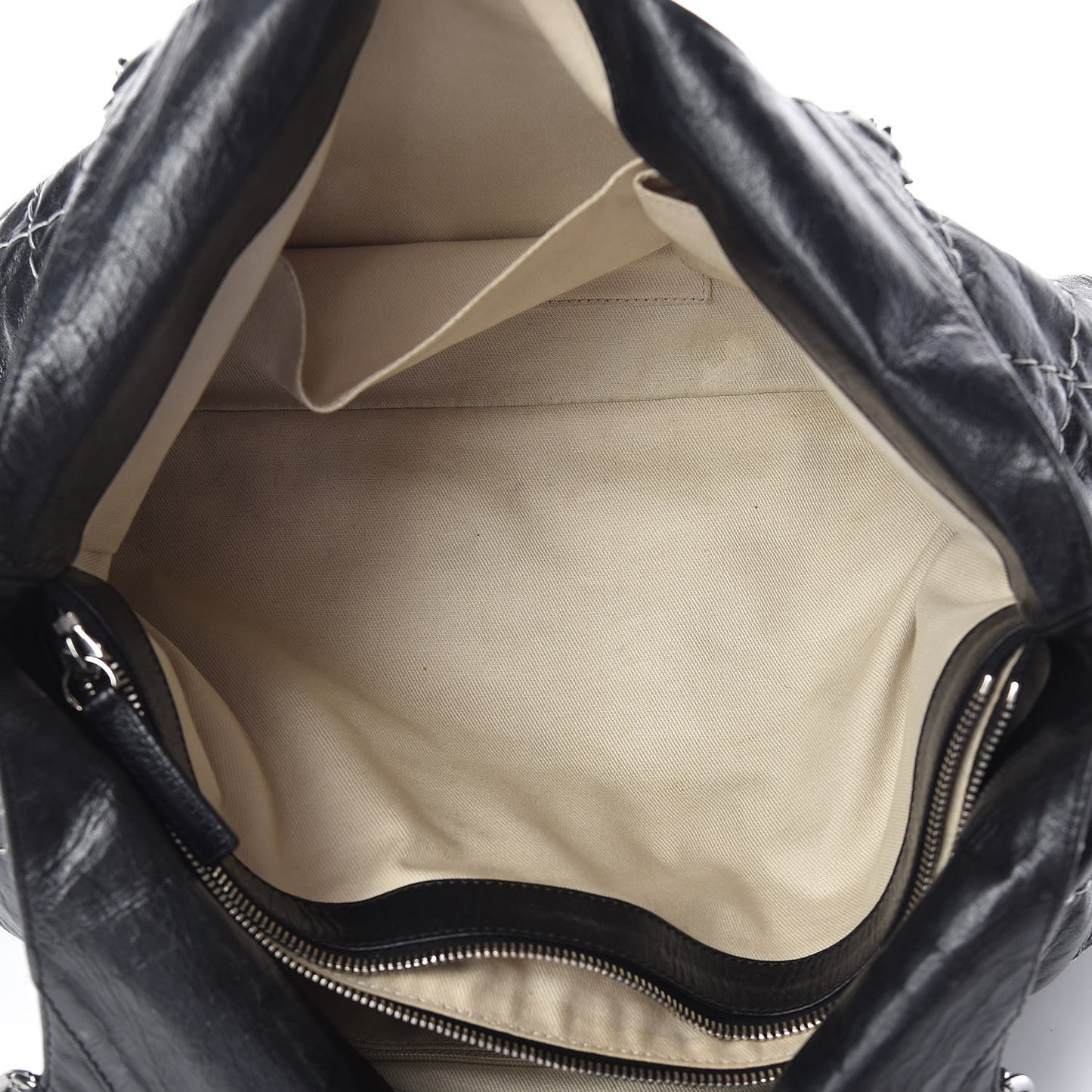 Glazed Goatskin Double Contrast Stitch Tote Black