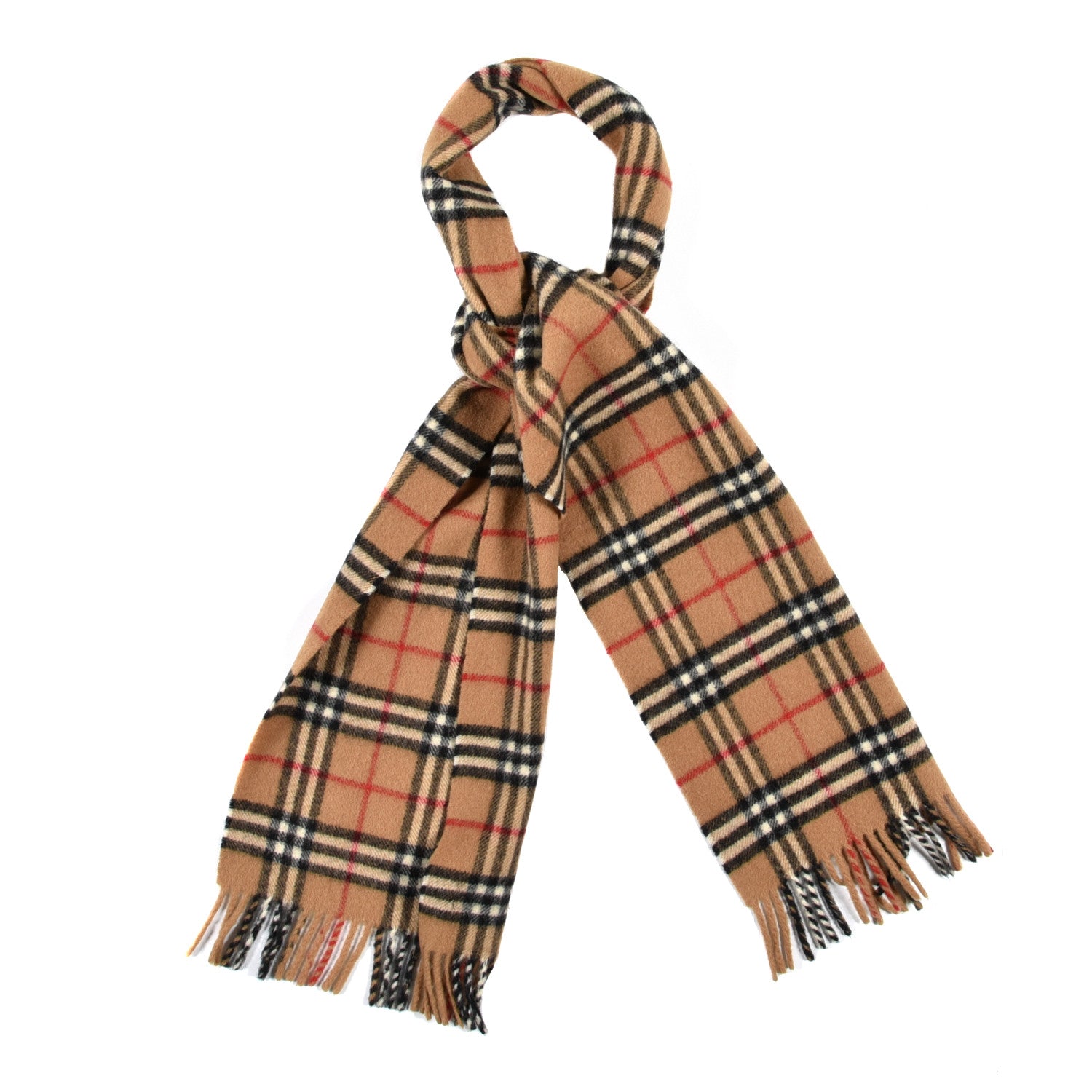 Burberry Lambswool Check Fringe Scarf Camel 1 of 4