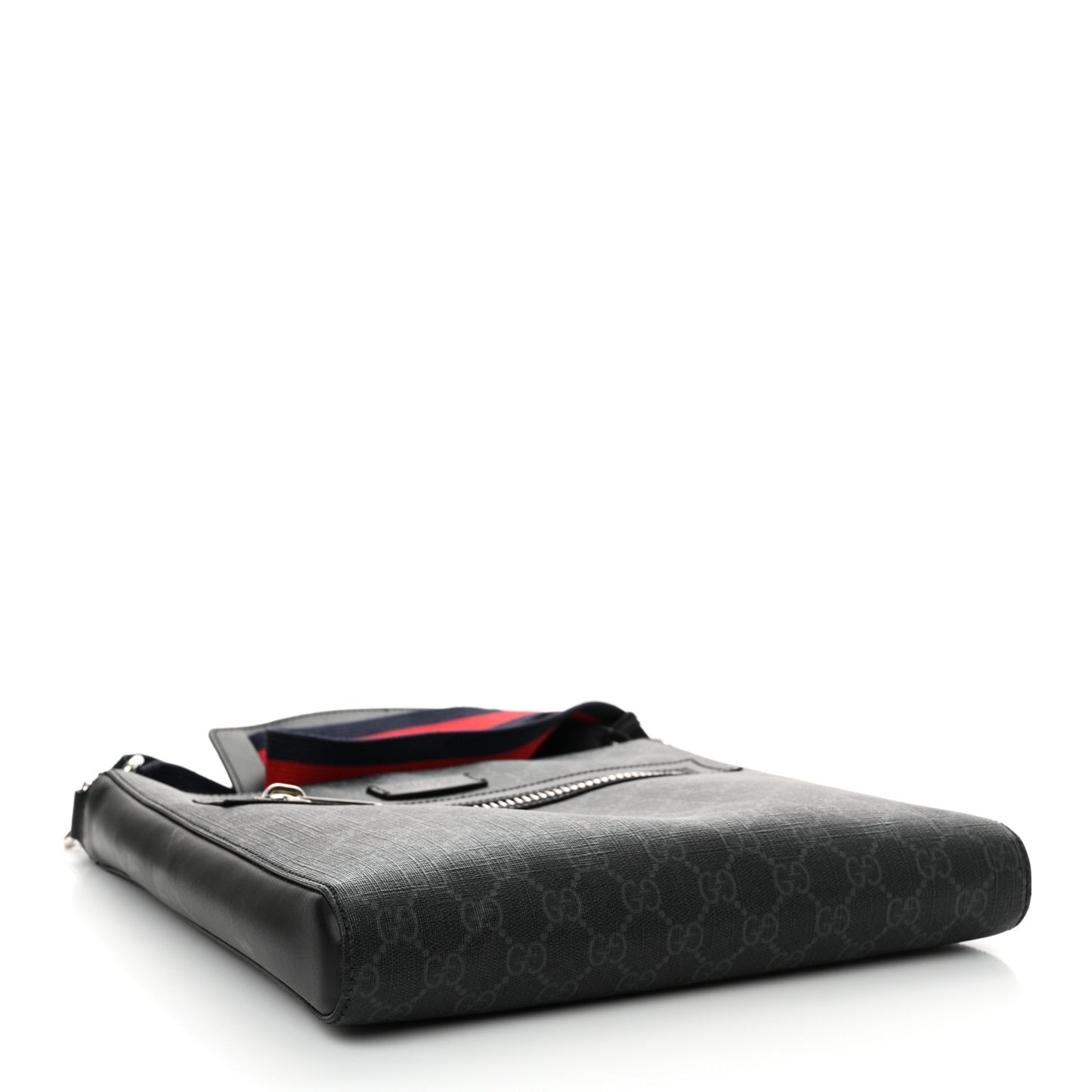 GG Supreme Monogram Appia Calfskin Web Flat Messenger Bag Black Grey