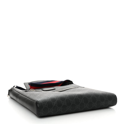 Gucci GG Supreme Monogram Appia Calfskin Web Flat Messenger Bag Black Grey 4 of 14