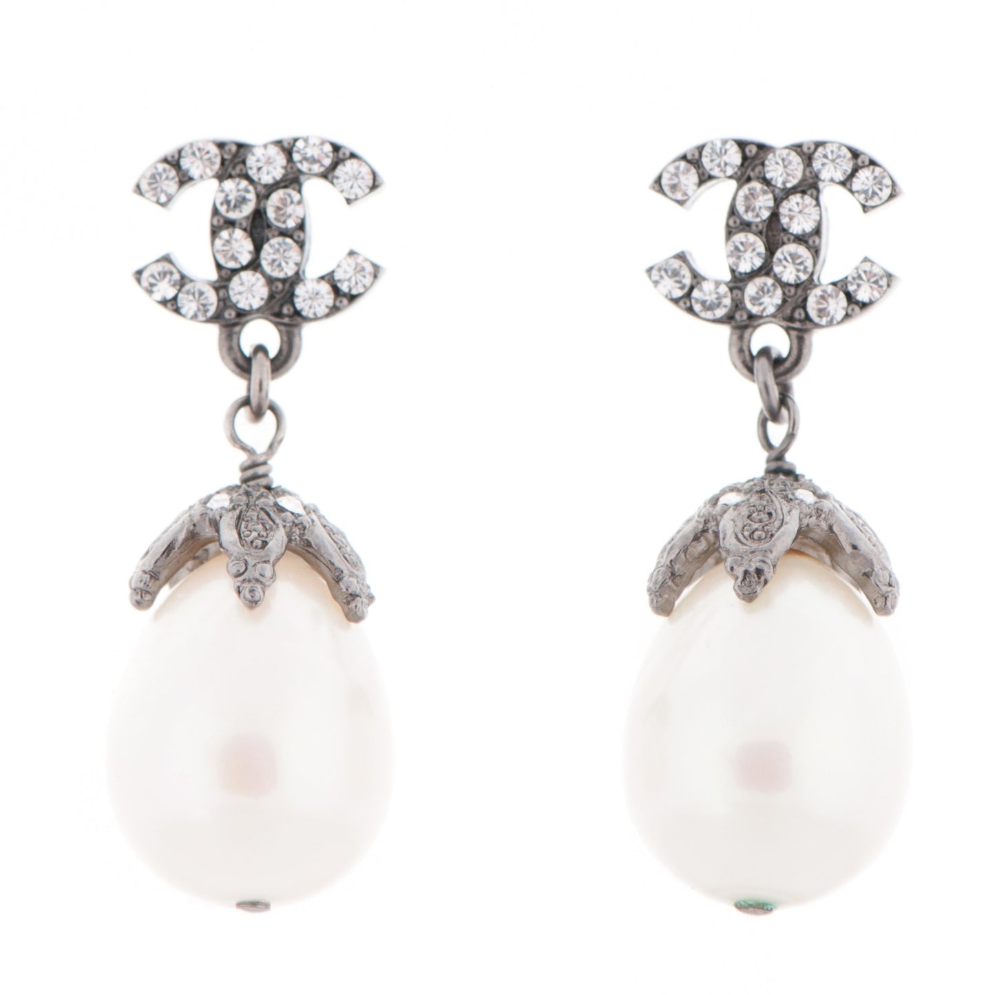 Ruthenium Crystal Pearl CC Drop Earrings