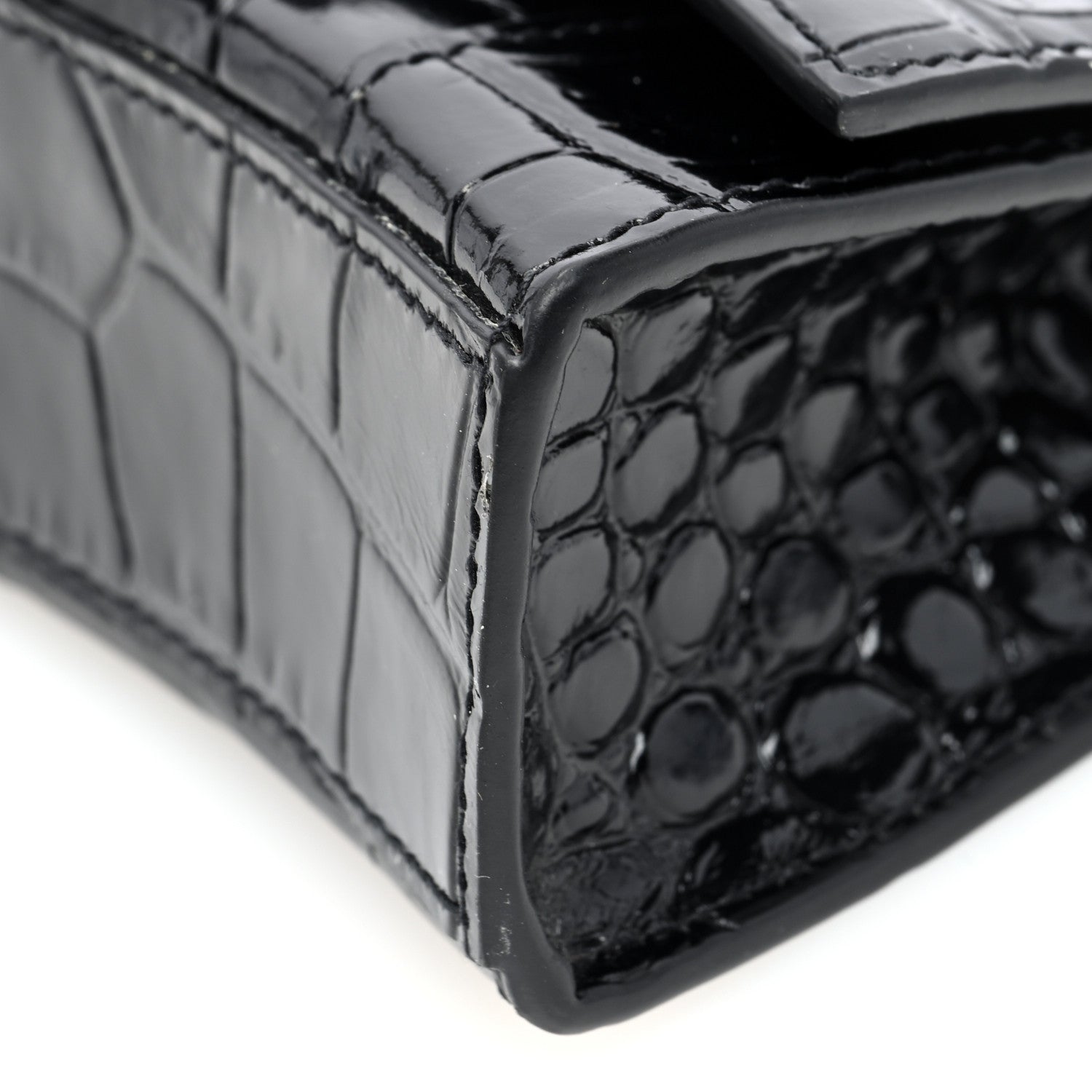 Balenciaga Shiny Calfskin Monochrome Crocodile Embossed Hourglass Top Handle Bag Mini Black 9 of 9