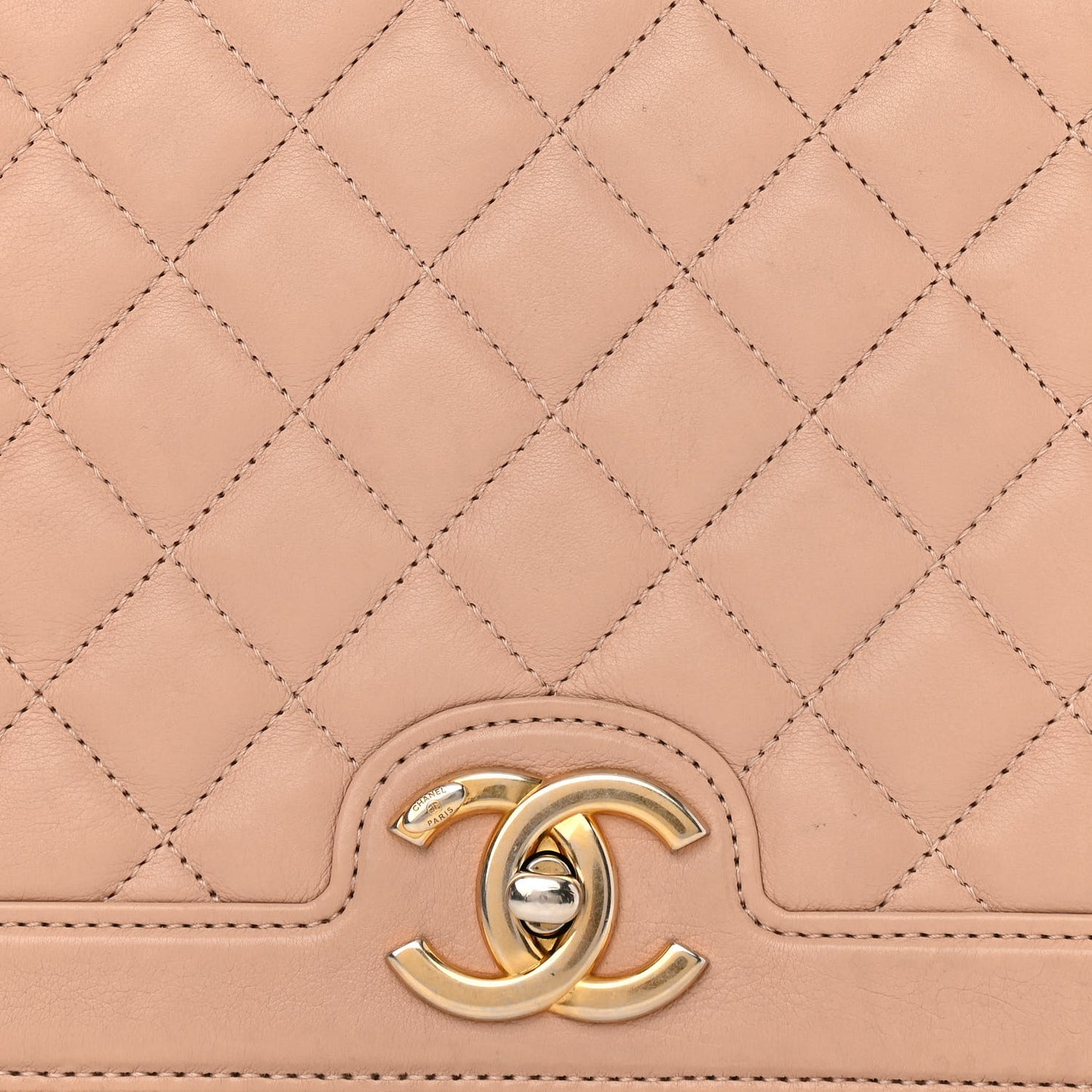 Lambskin Quilted Large Flap Beige