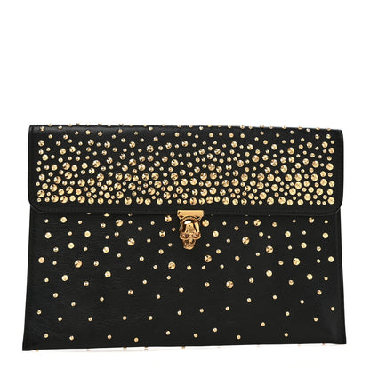 Alexander McQueen Calfskin Studded Skull Envelope Clutch Black 1 of 6