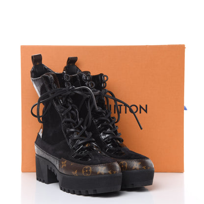Louis Vuitton Suede Calfskin Monogram Laureate Platform Desert Boots 39 Black 8 of 8