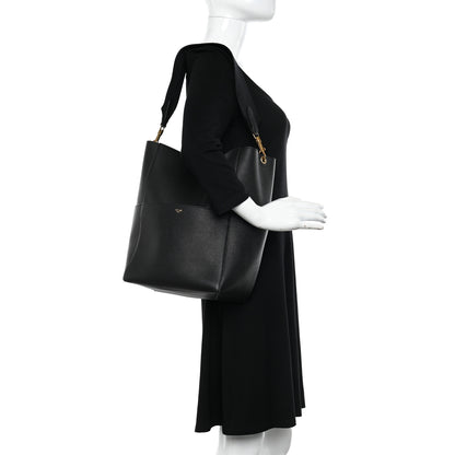 Celine Soft Grained Calfskin Sangle Bucket Bag Black 2 of 9