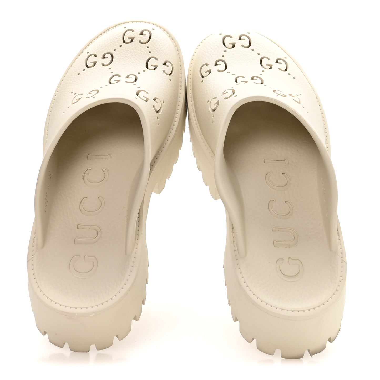 Rubber Monogram GG Go Through Platform Slide Clogs 41 Mystic White