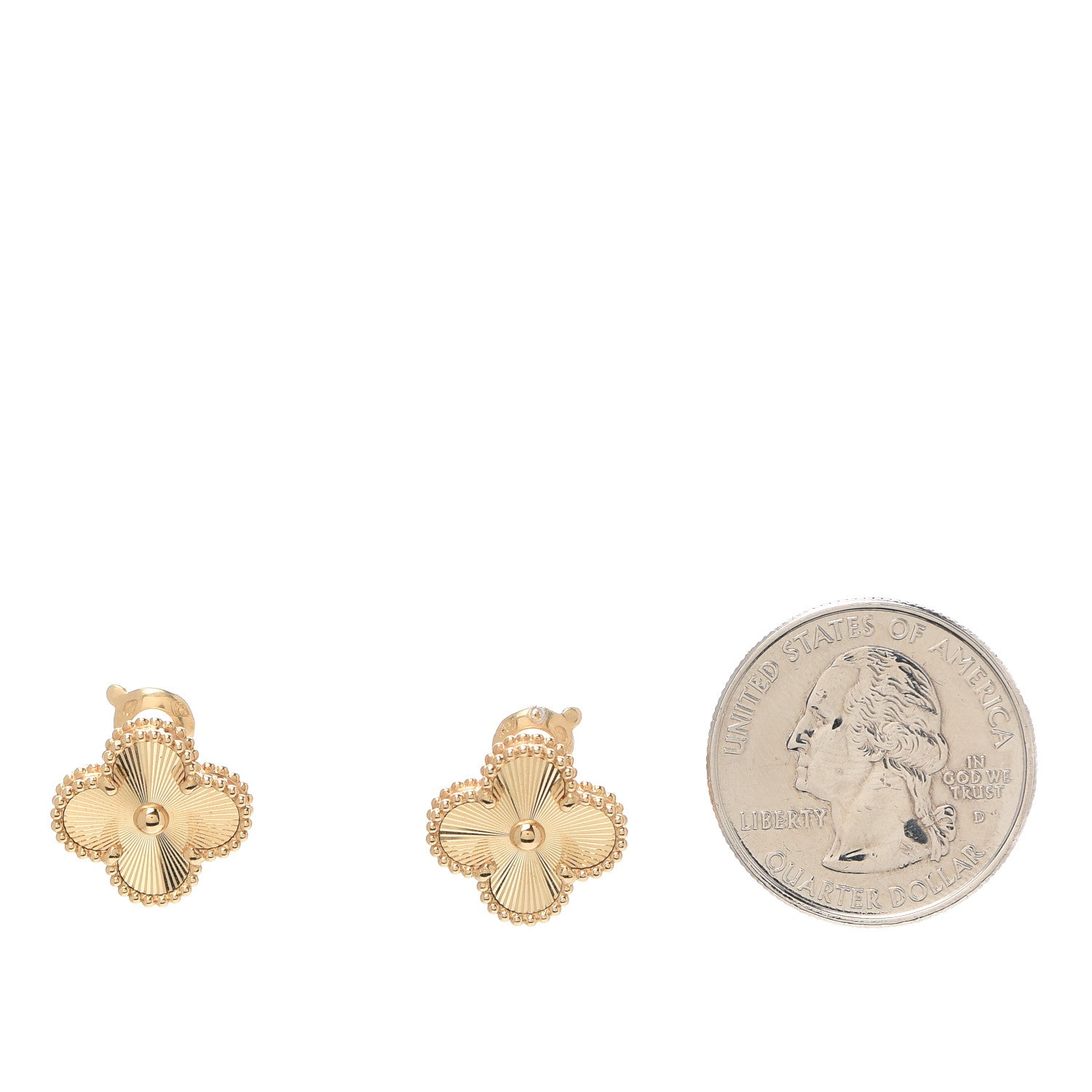 Van Cleef & Arpels 18K Yellow Gold Guilloche Vintage Alhambra Earrings 2 of 6