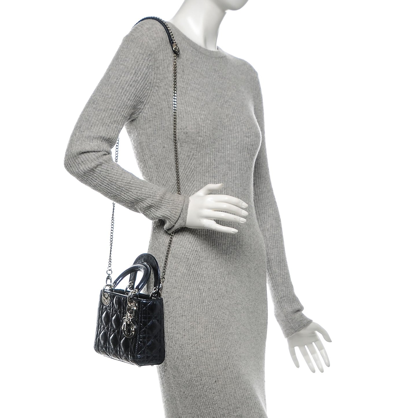 Metallic Calfskin Cannage Mini Lady Dior Marine