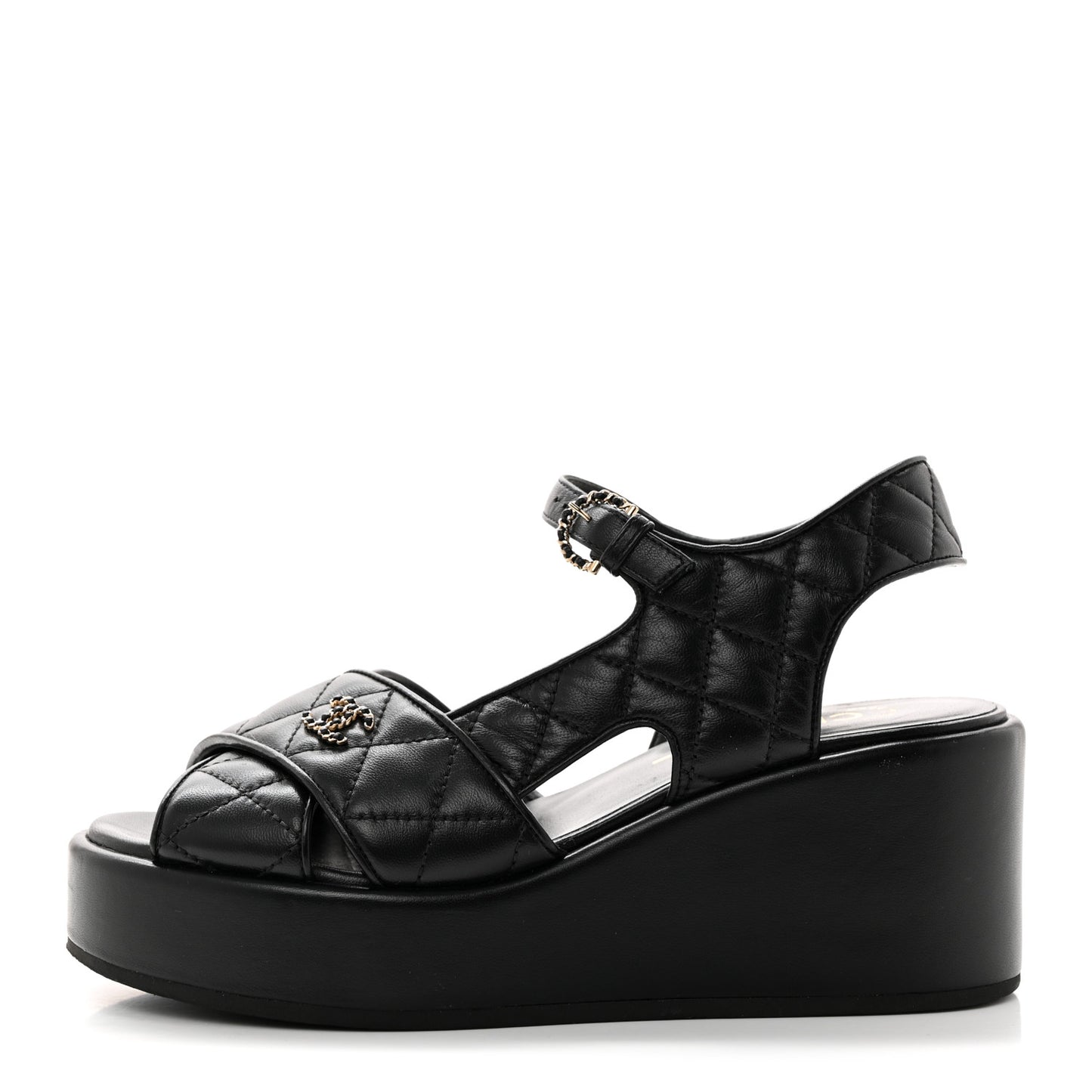 Lambskin Quilted CC Platform Sandals 38 Black