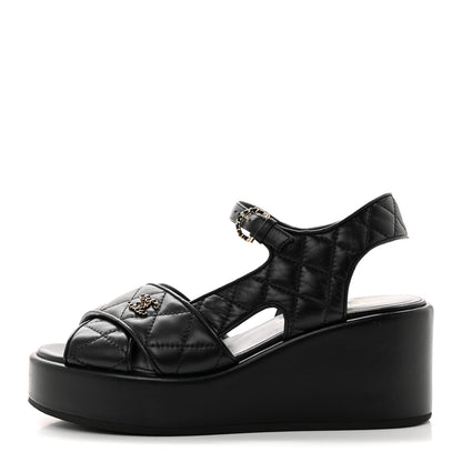 Chanel Lambskin Quilted CC Platform Sandals 38 Black 1 of 8