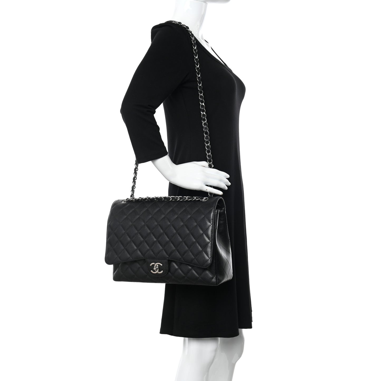 Caviar Quilted Maxi Double Flap Black
