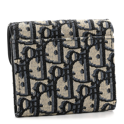 Christian Dior Oblique Saddle Lotus Wallet Blue 3 of 9