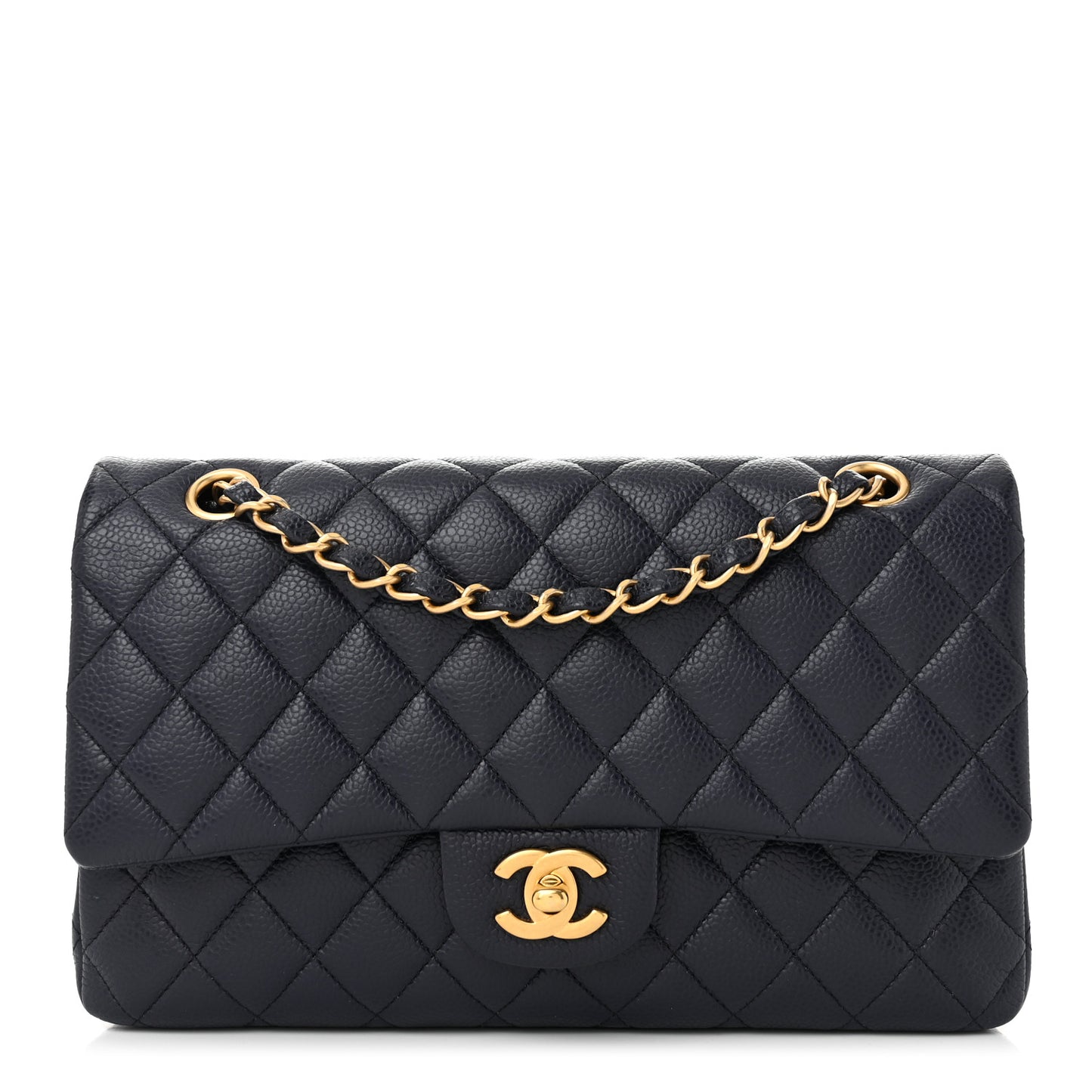 Caviar Quilted Medium Double Flap Navy