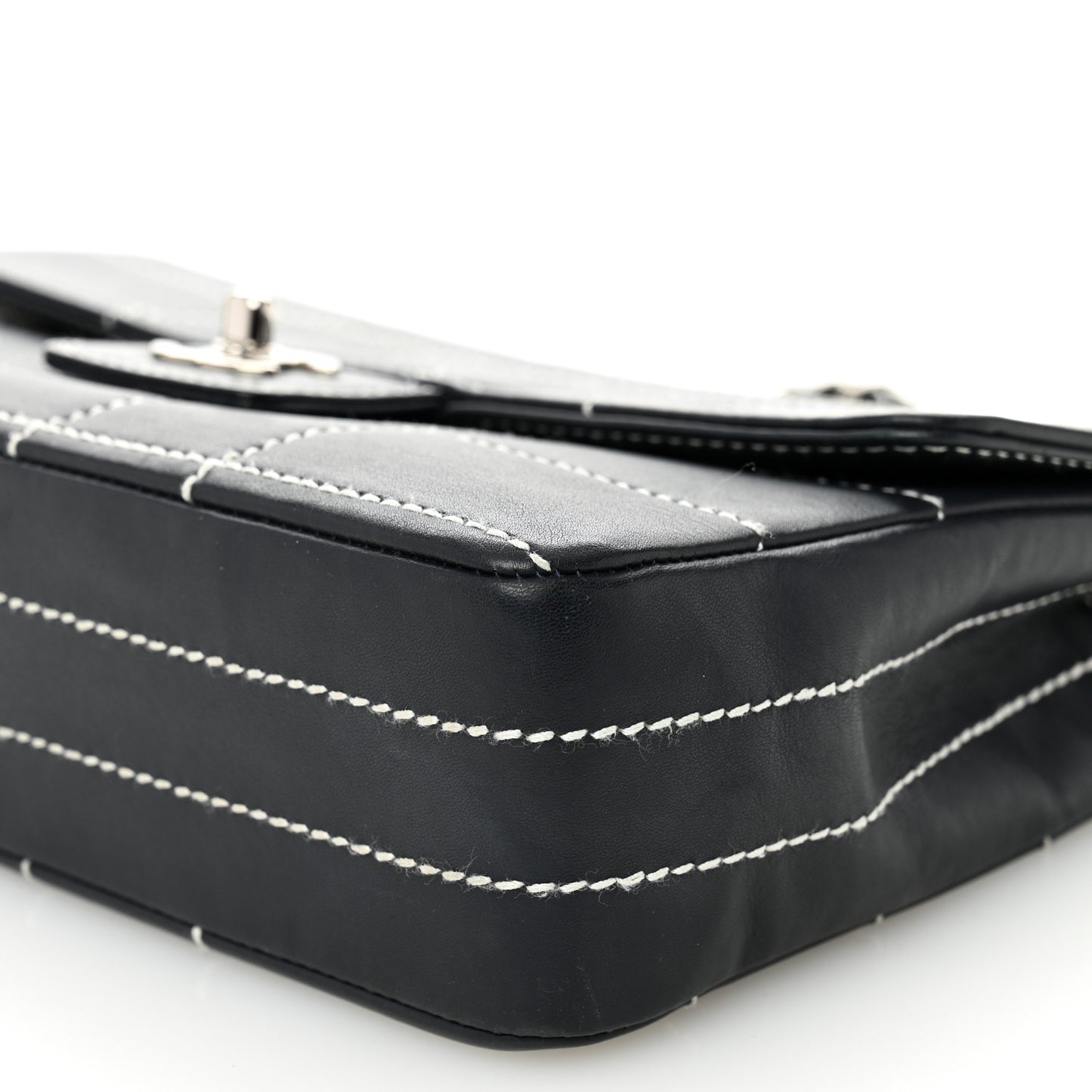 Calfskin Contrast Stitched Medium Single Flap Navy Blue
