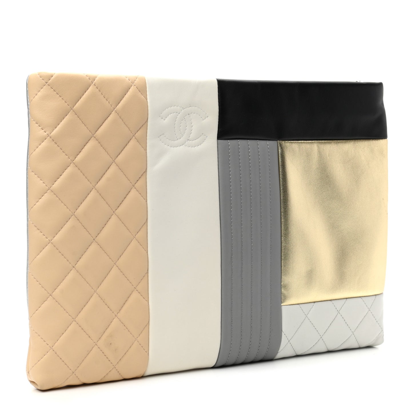 Lambskin Patchwork Medium Cosmetic Case Multicolor Silver