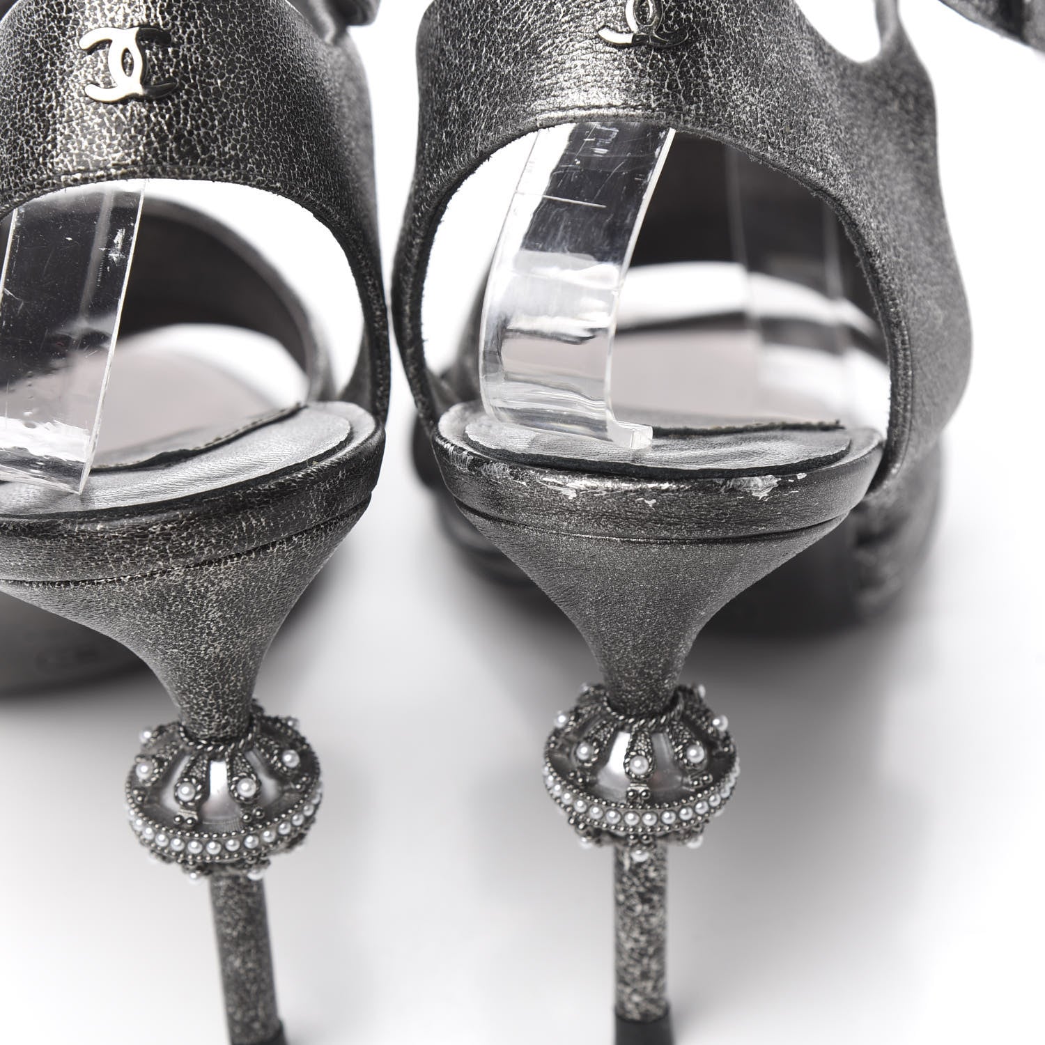 Chanel Cracked Metallic Calfskin Pearl Sandals 41 Dark Silver 9 of 16
